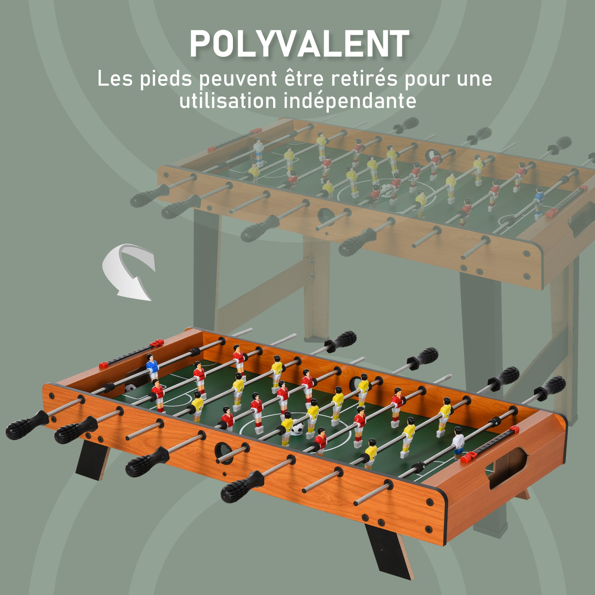 Esta mini mesa de matraquilhos permite até 22 jogadores e inclui 2 bolas e 2 placares. Dimensões: 84,5 cm (C) x 40 cm (L) x 61,2 cm (A). - 9