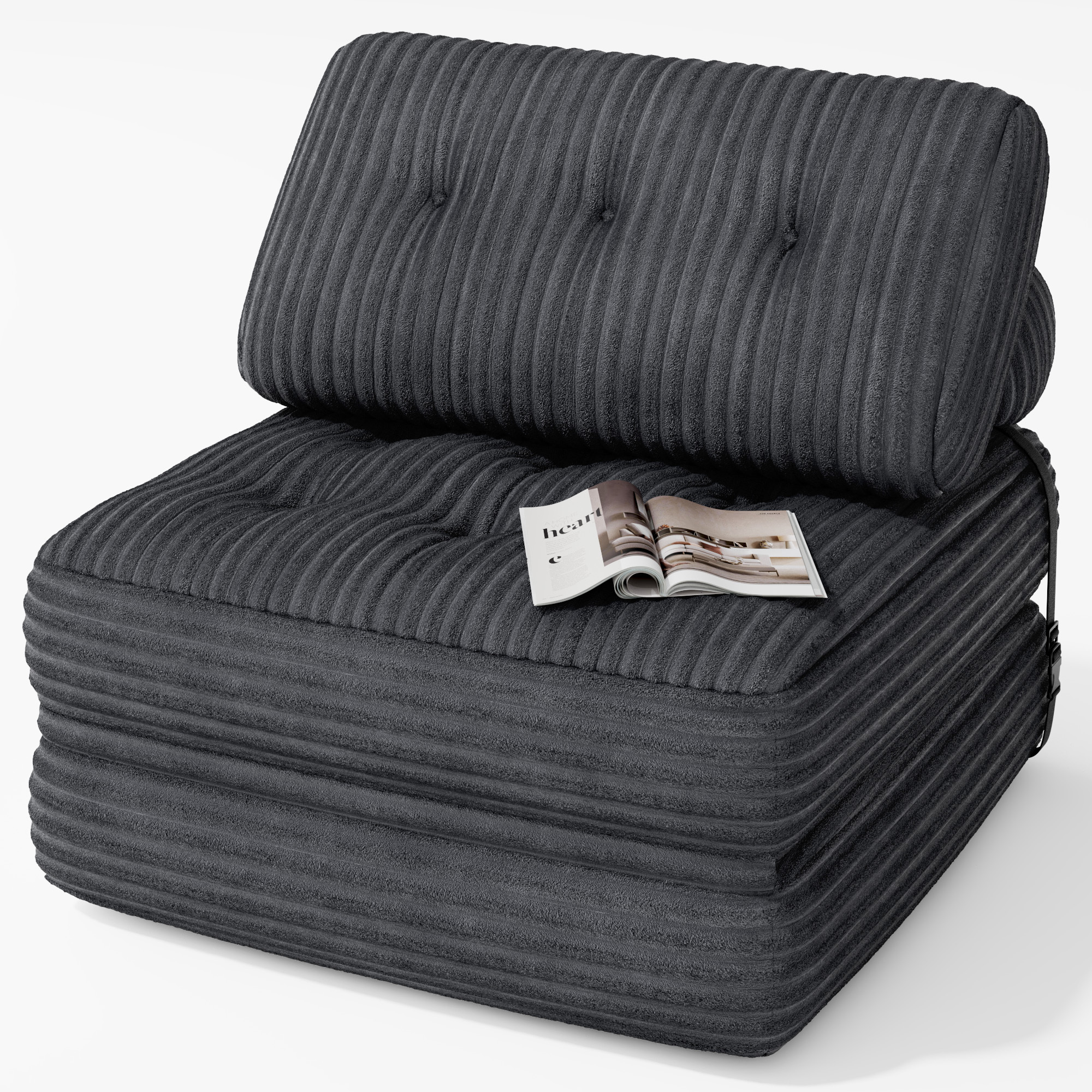 Bealife  Sillón Cama Convertible De 1 Plaza Respaldo Sin Instalación Velvet Acanalado 85X85cm Gris/Oscuro , Leroy Merlin