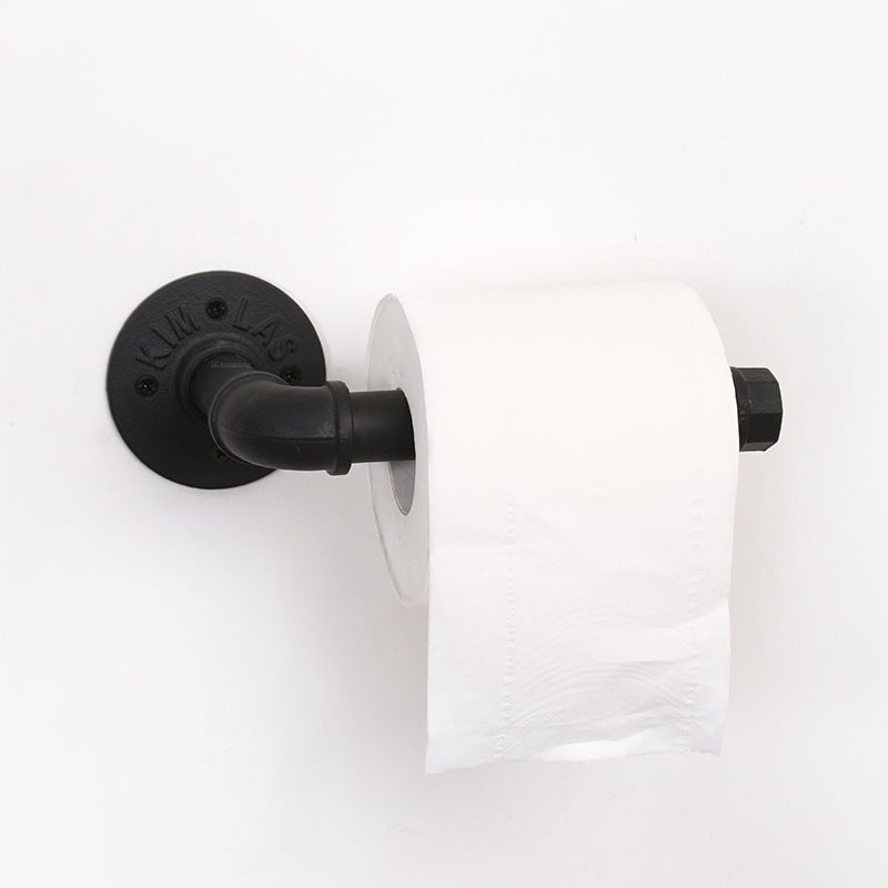 Matowy czarny uchwyt na papier toaletowy, styl industrialny, vintage, metalowy, z rurką żelazną, montowany na ścianie, do łazienki, kuchni i sypialni