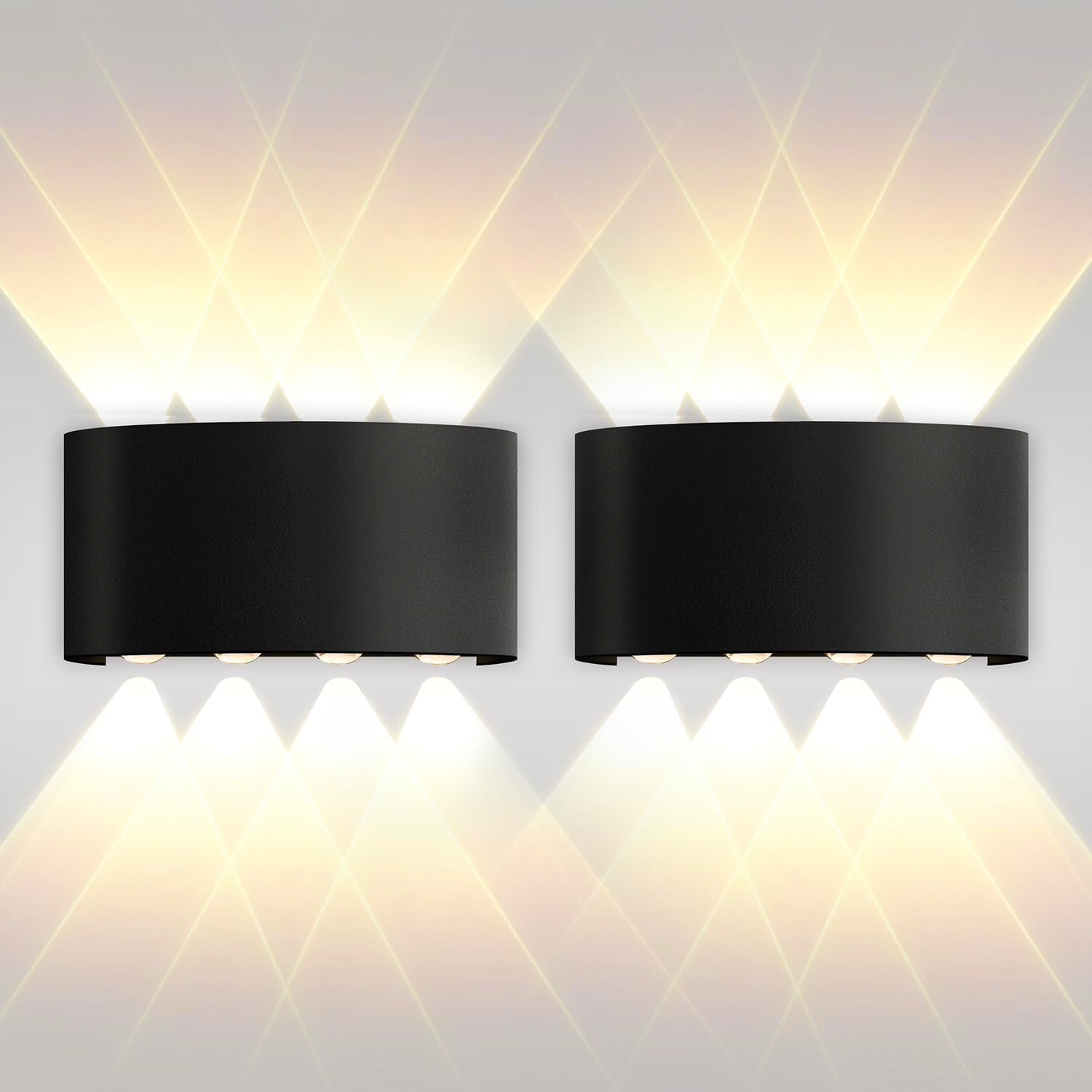 Zestaw 2 kinkietów LED do wnętrz i na zewnątrz, aluminiowa lampa ogrodowa 8 W, lampka nocna, wodoodporna IP65, światło ciepłe 3 000 K