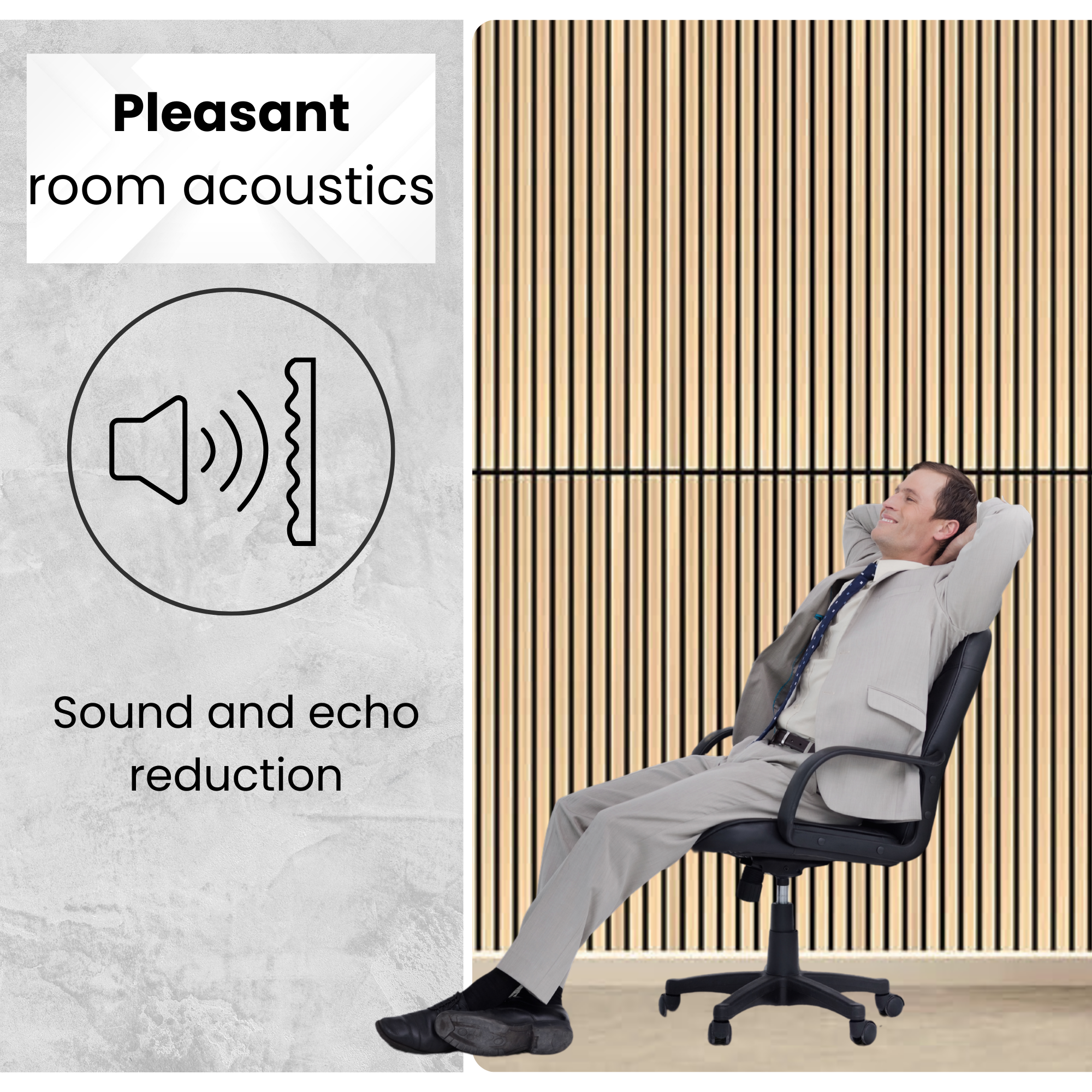 Painéis 3D de Ripas Acústicas 2 Peças (0,54m²) | Absorvente Acústico | Revestimento de Parede Efeito Madeira - Feltro 6 mm e MDF 9 mm (11000C) - 6