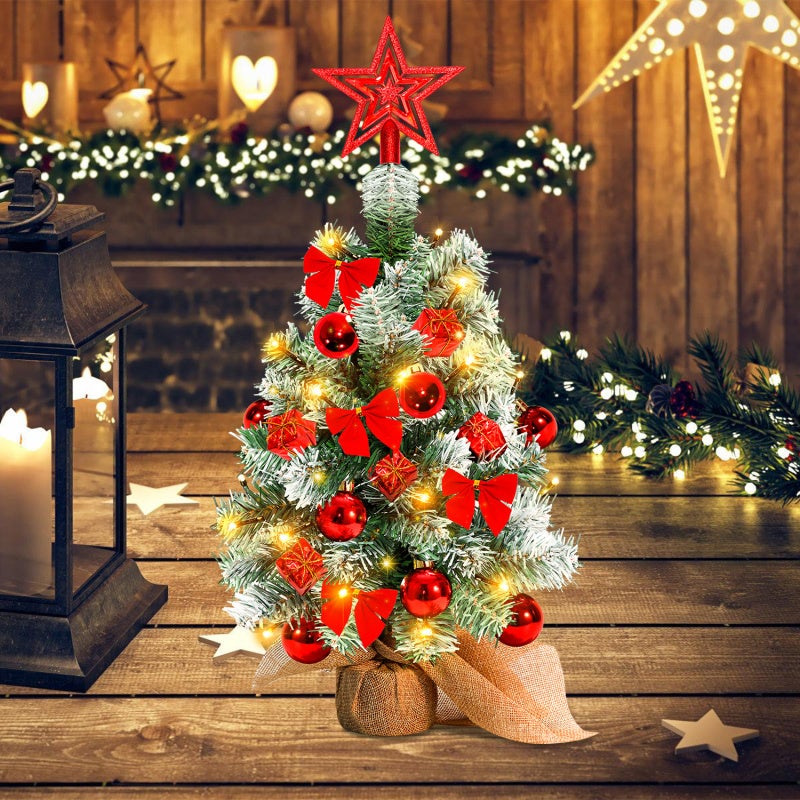 40 cm choinka stołowa, miniaturowe sztuczne choinki ze światłem, czubkiem i ozdobami choinkowymi, ozdoby świąteczne, kolor czerwony - 9