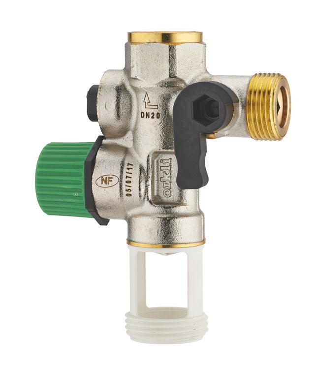 Groupe de sécurité chauffe-eau NF droit siège téflonné anti-calcaire MF20x27 (3/4) NOYON & THIEBAULT