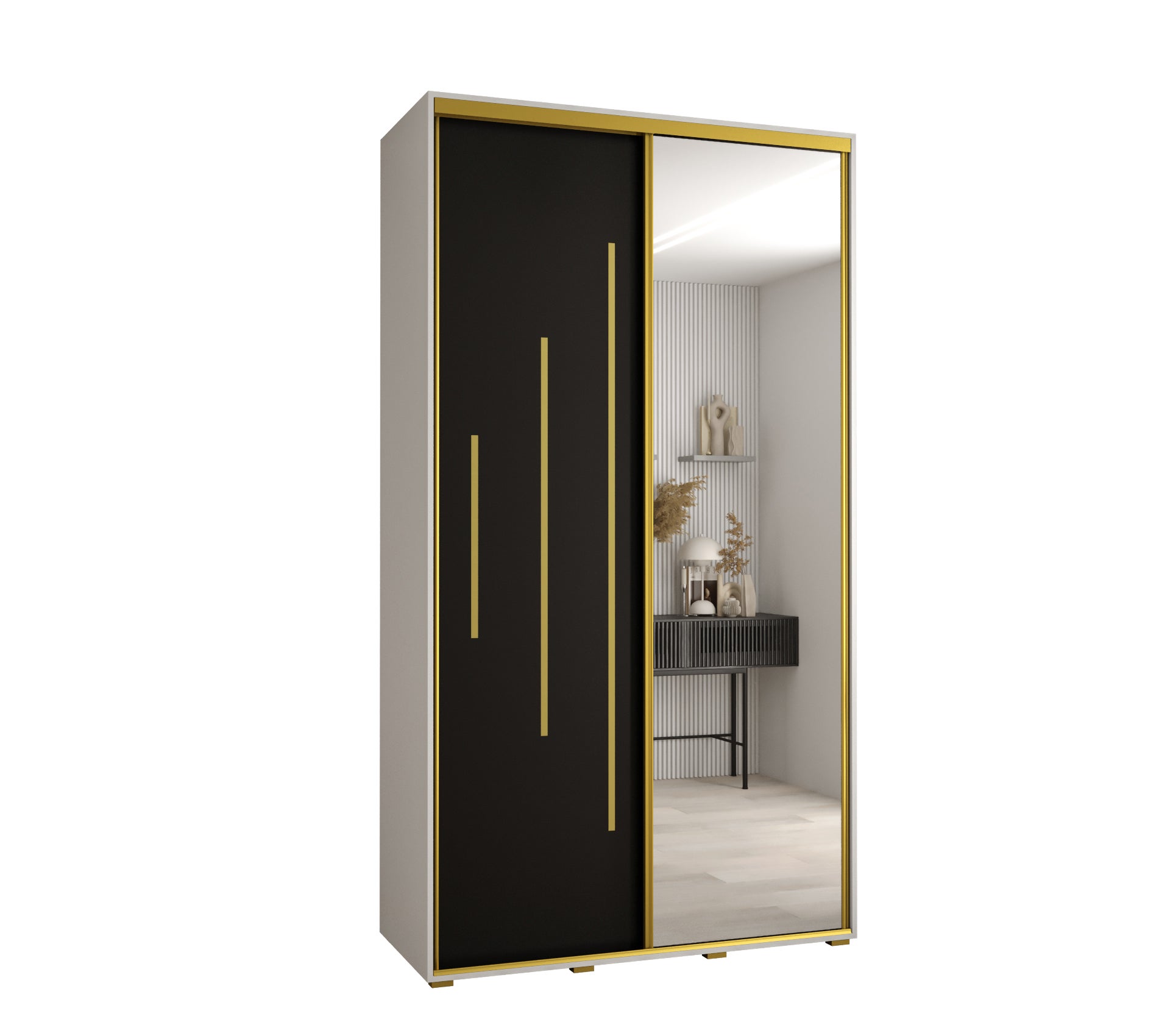 Szafa przesuwna z lustrem wysoka Davos 13 140 x 60 x 235,2 cm biały + czarny + u. złoty - Abiks Meble
