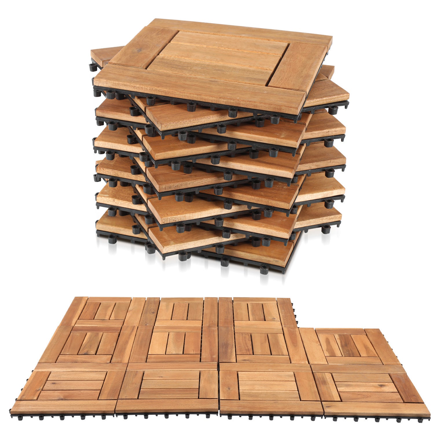 11x Dalles De Terrasse En Bois D'acacia Pour 1m² - 30 X 30 Cm Jardin Extérieur