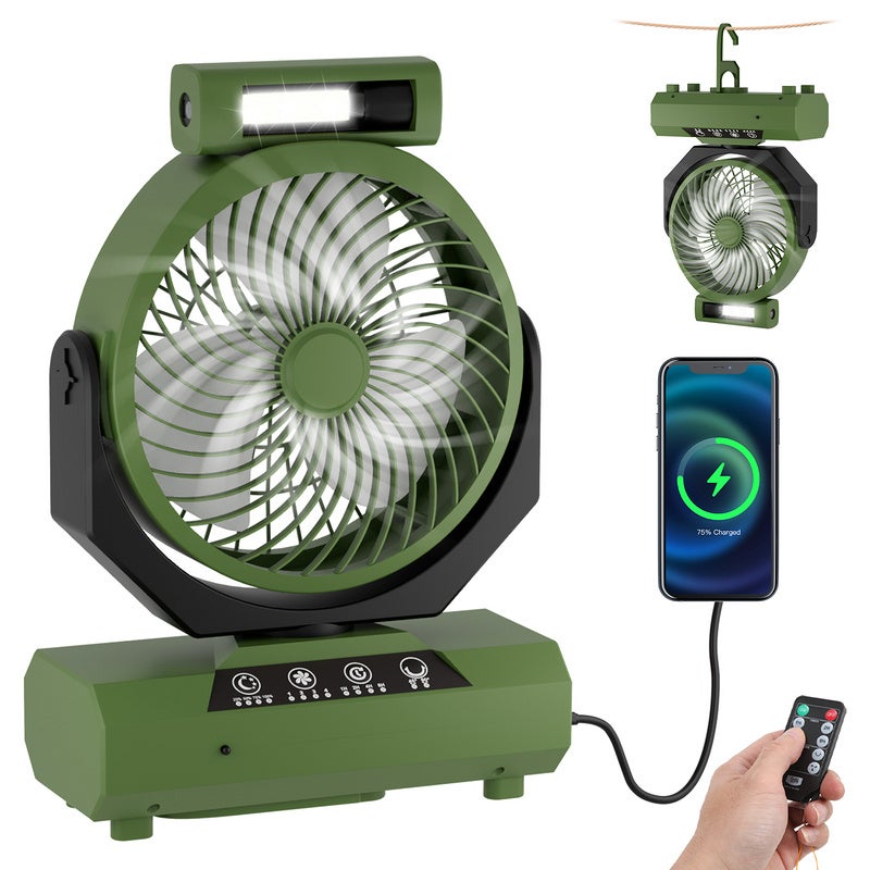 Ventilatore Da Campeggio Con Lanterna LED 20000mAh – 4 Velocità, Gancio E Rotazione 270°