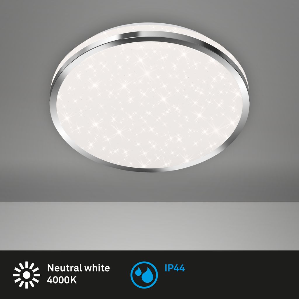 Plafonnier LED - salle de bain avec décor étoilé - IP44 - Ø280x70mm - 4.000K - 12W - 1.200lm - chromé - Briloner - 2