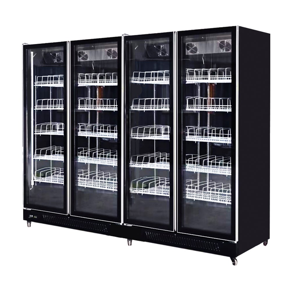 Romux® armario expositor refrigerado md 4 puertas de cristal negro con luz led 2200 litros ventilado | frigorifico profesional para bebidas
