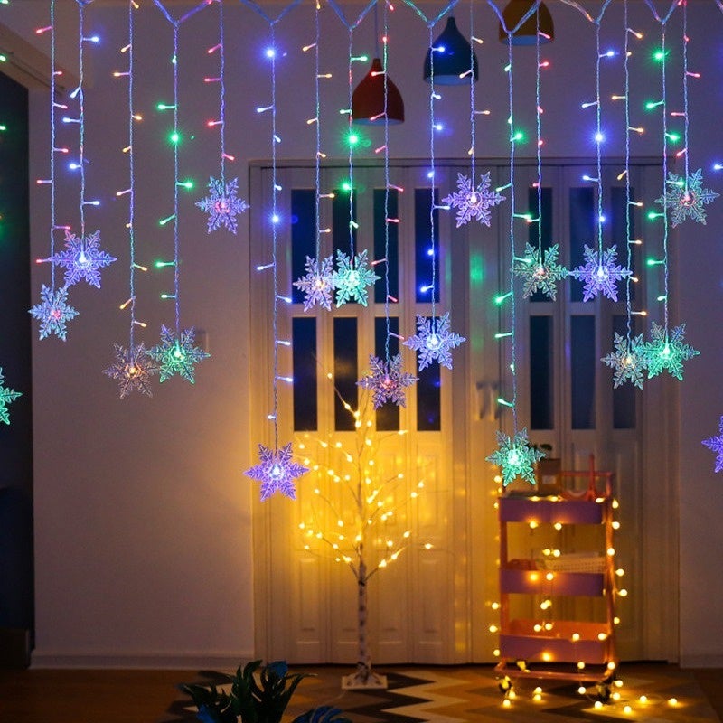 Guirlande Lumineuse Rideau 96 LEDs Flocons De Neige Pour Noël Intérieur/extérieur