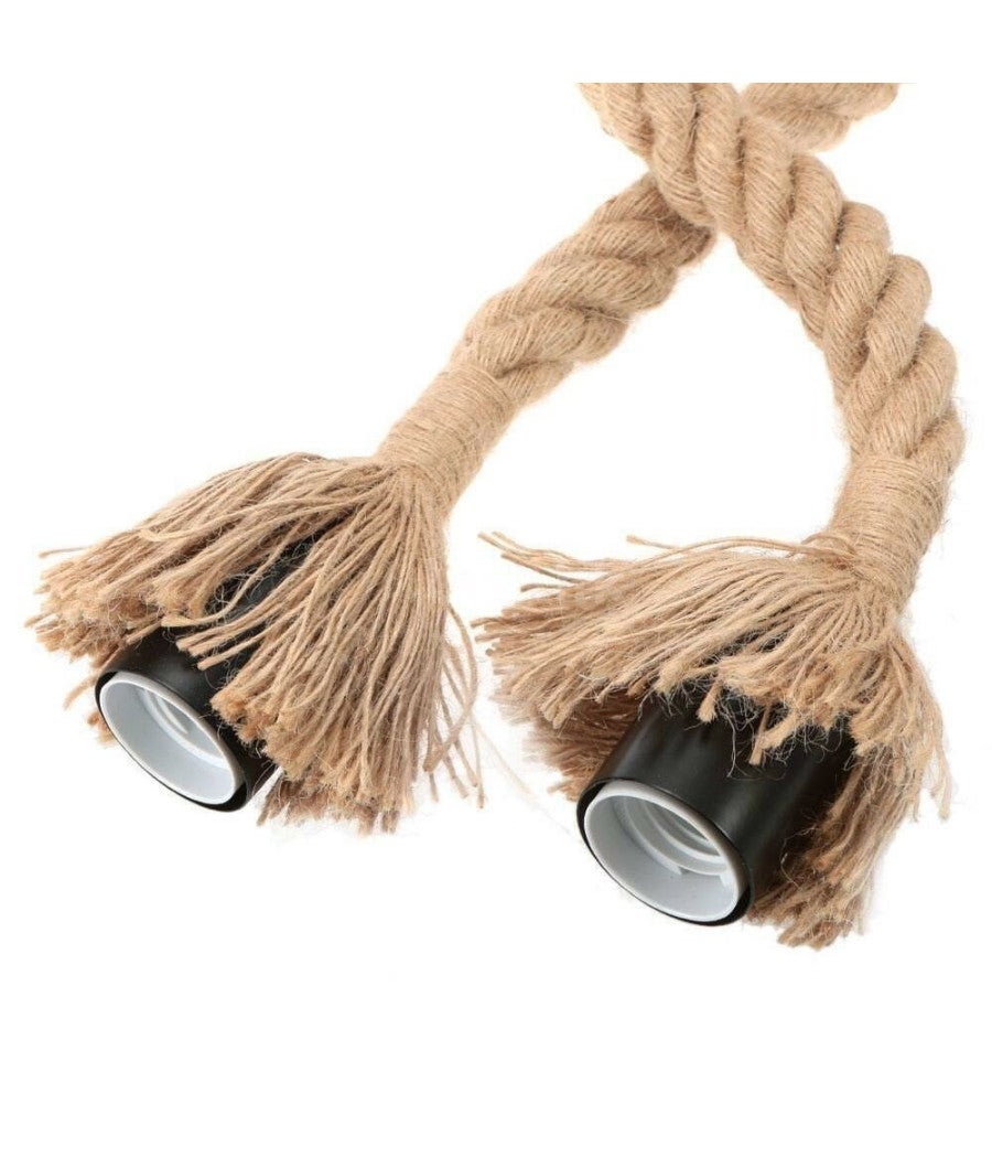 Trade Shop - Lampadario A Sospensione Soffitto Corda Doppia E27 Portalampada Pendente Vintage - - 2