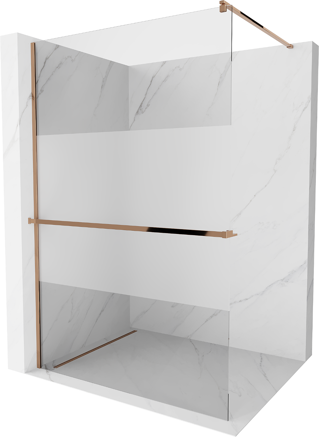 Mexen Kioto+ ścianka prysznicowa z półką Walk-in 80 x 200 cm, transparent/szron, różowe złoto - 800-080-121-60-35