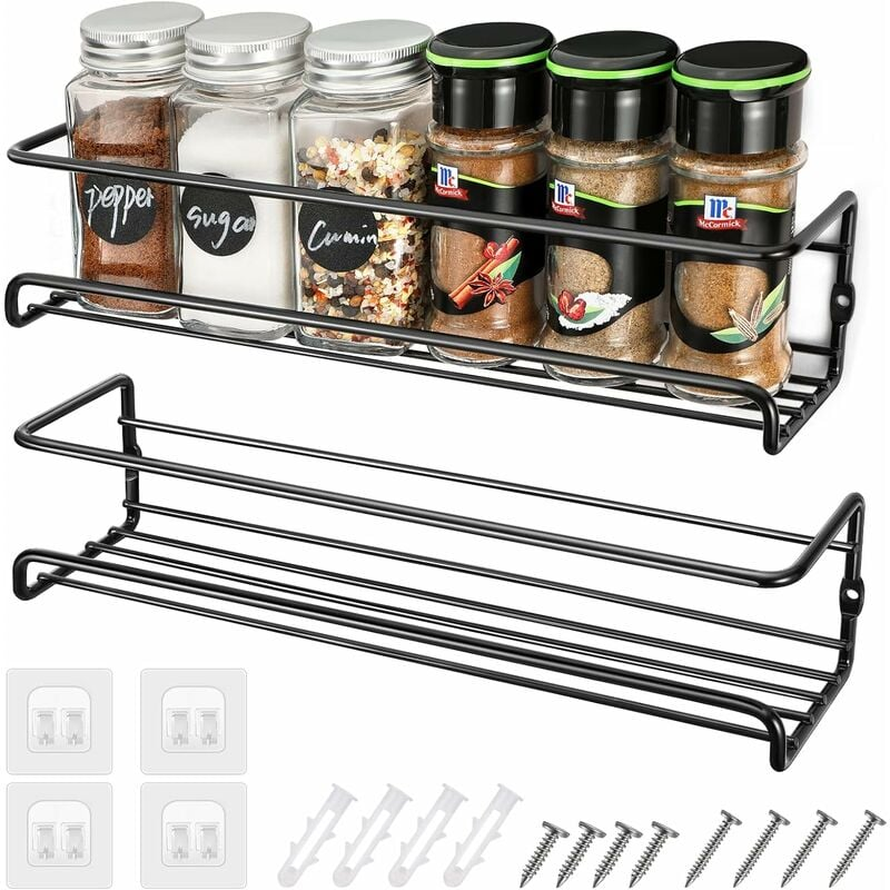 2 sztuki ściennych półek na przyprawy kuchenne, 2-poziomowa półka na przyprawy ze stali nierdzewnej, półka ścienna