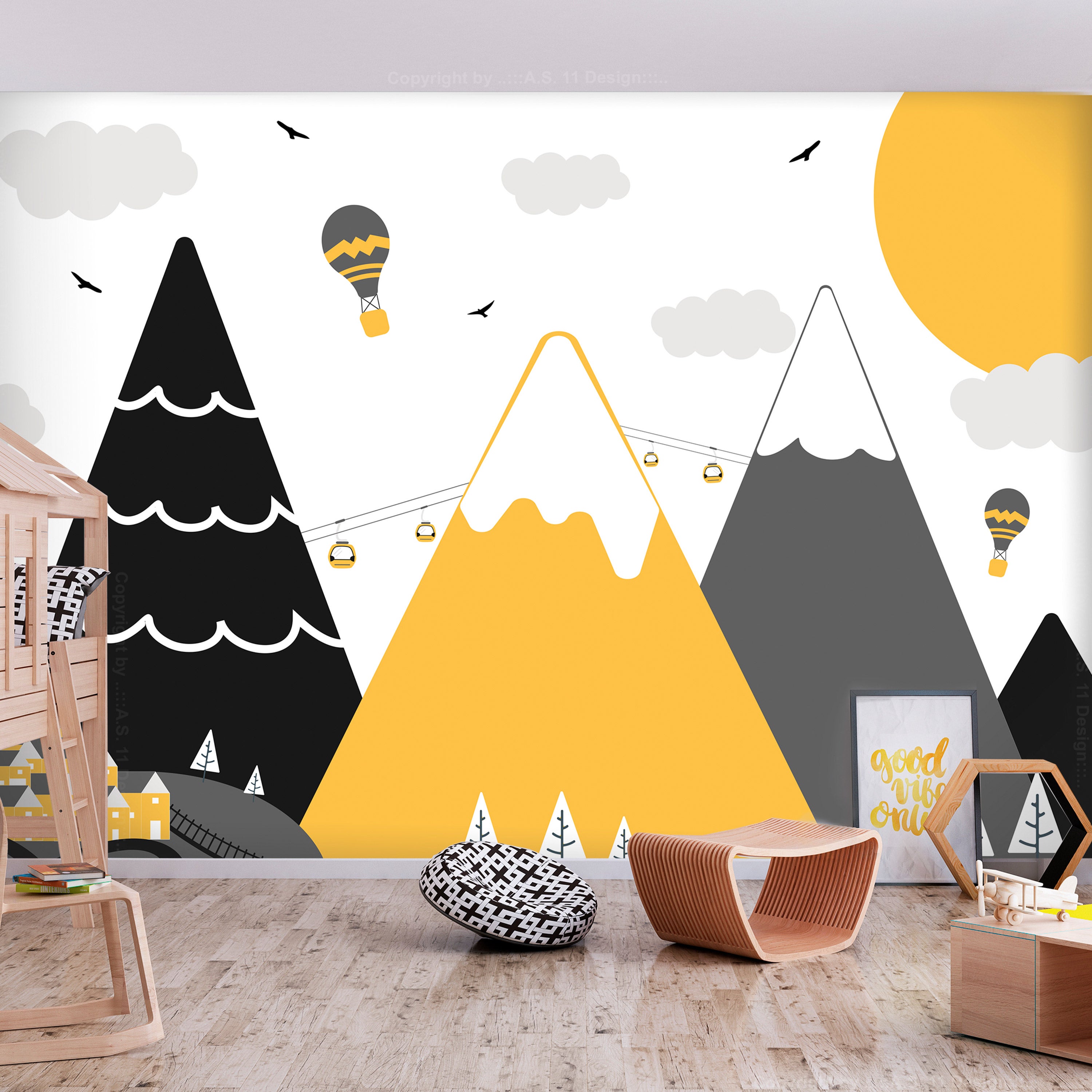Papier Peint Adhésif 3D Snow Mountain N2115 – Autocollant Mural Amovible, Décor Coloré