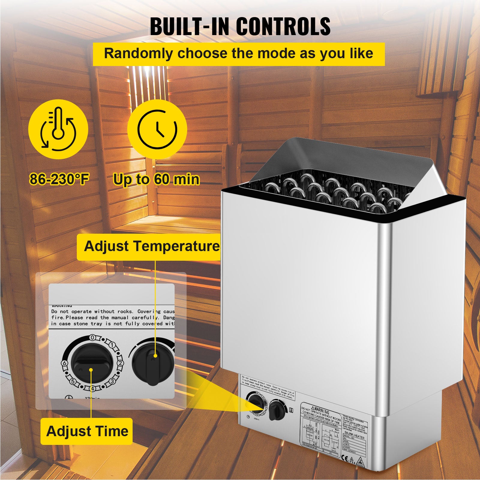 Poêle de Sauna Électrique 9 kW SucceBuy, Chauffage Triphasé 380-415 V pour Cabine 9-13 m³, Thermostat Intégré - 6