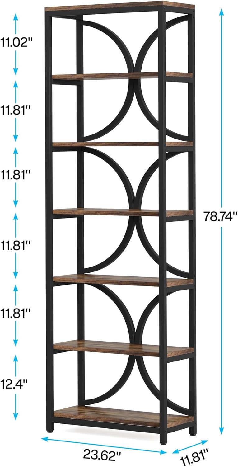 Tribesigns Scaffale A 6 Ripiani 180 Cm: Libreria Industriale Con Kit Antiribaltamento, Metallo E Legno - 2