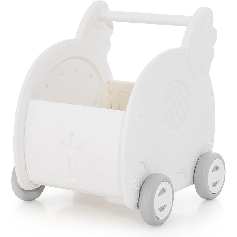 2 w 1 Chodzik dla Niemowląt z Pojemnikiem na Zabawki, Wózek z HDPE, z Miejscem do Schowania, Dużymi Kołami, Uchwytem, dla Dzieci Powyżej 3 Lat