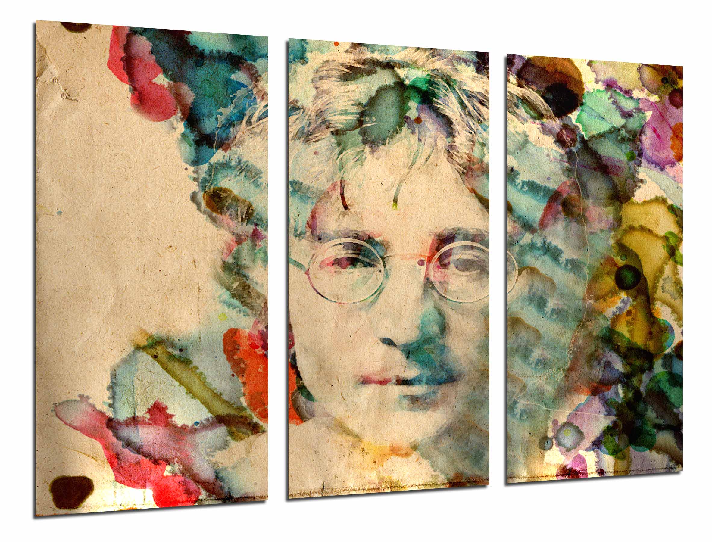 Tableau 3 Parties John Lennon The Beatles - Impression Sur Bois 97x62 Cm - Déco Murale Musique Rétro - Prêt à Accrocher