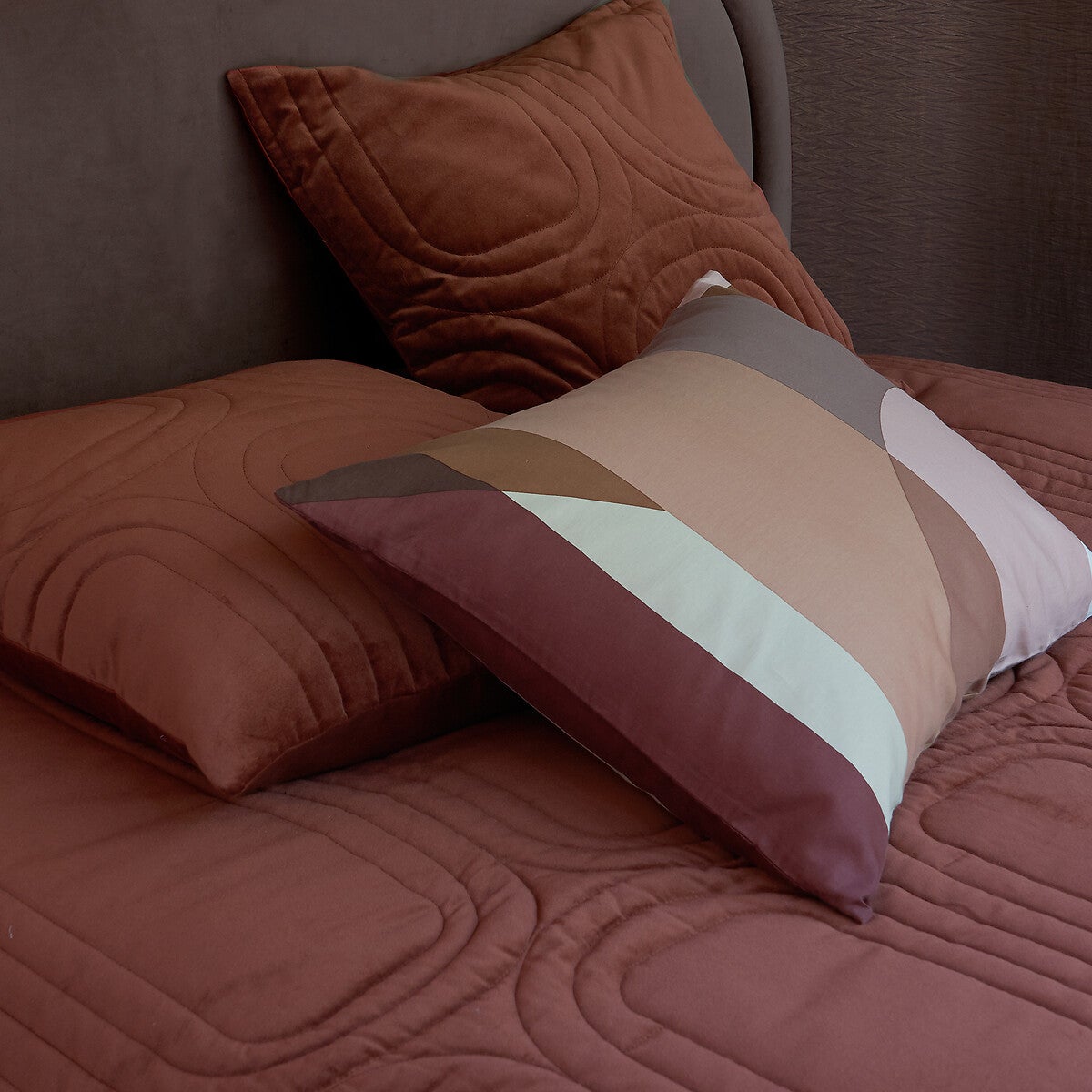 Couvre lit boutis matelassé velours coton Honorine - Terracotta - 230 x 250 cm - 9