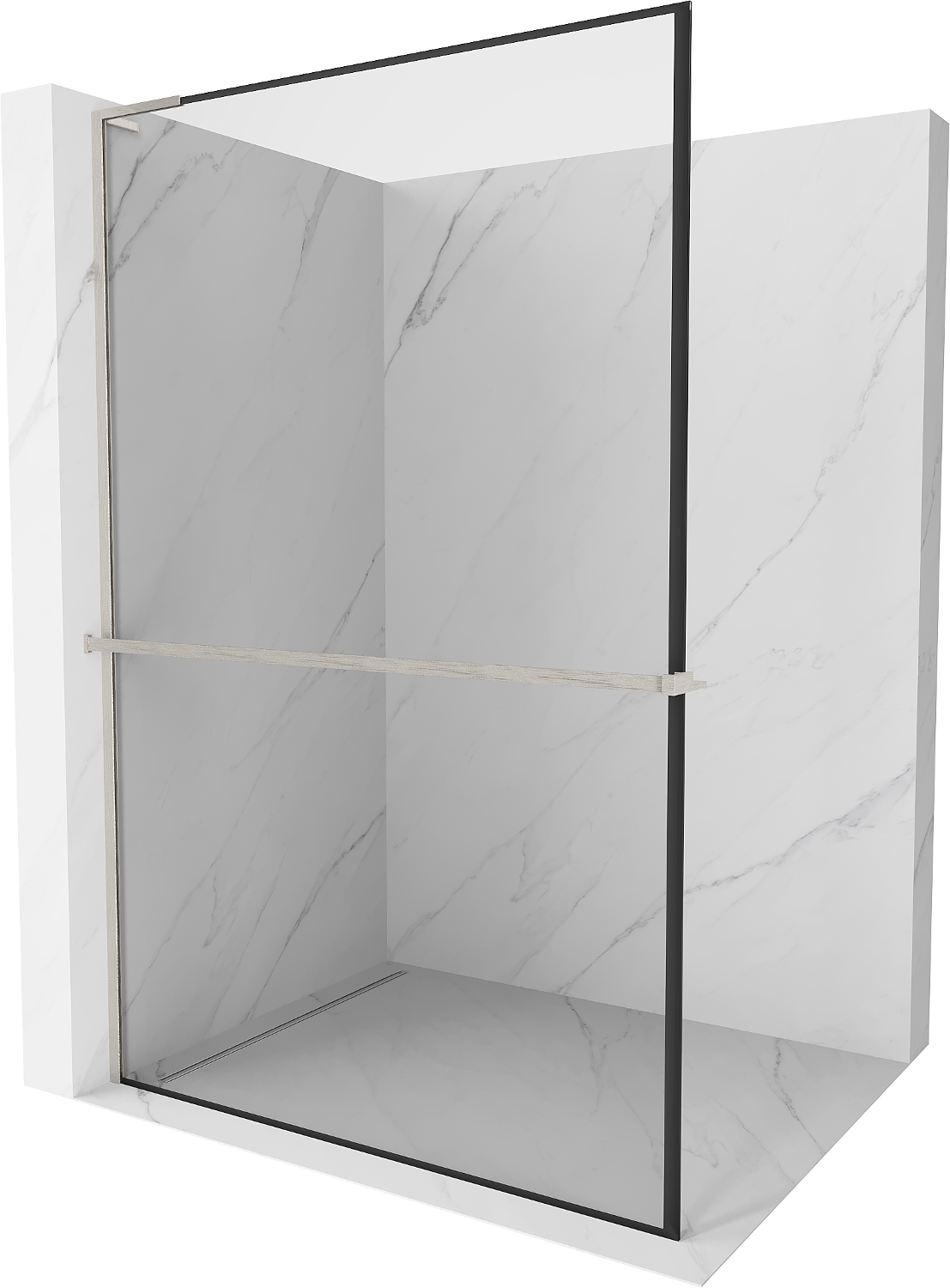 Mexen Kioto+ L ścianka prysznicowa z półką Walk-in 70 x 200 cm, czarna ramka, nikiel szczotkowany - 800-070-123-97-70