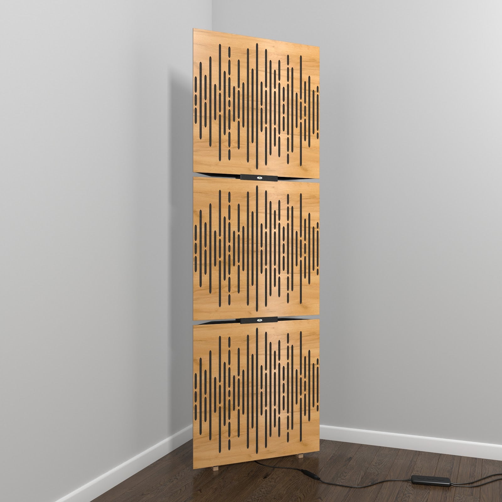 Lot de 3 Pièges à basses WAVE avec support de sol et rétroéclairage LED 150x50x15 cm -MDF perforé laminé et mousse acoustique -Chêne - 2
