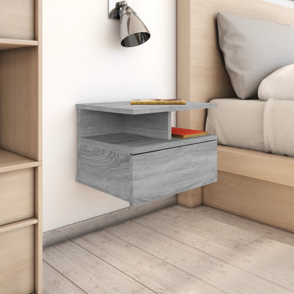 Maison Exclusive , Mesita De Noche Flotante 2 Uds Madera Sonoma 40X31x27 Cm Gris , Leroy Merlin