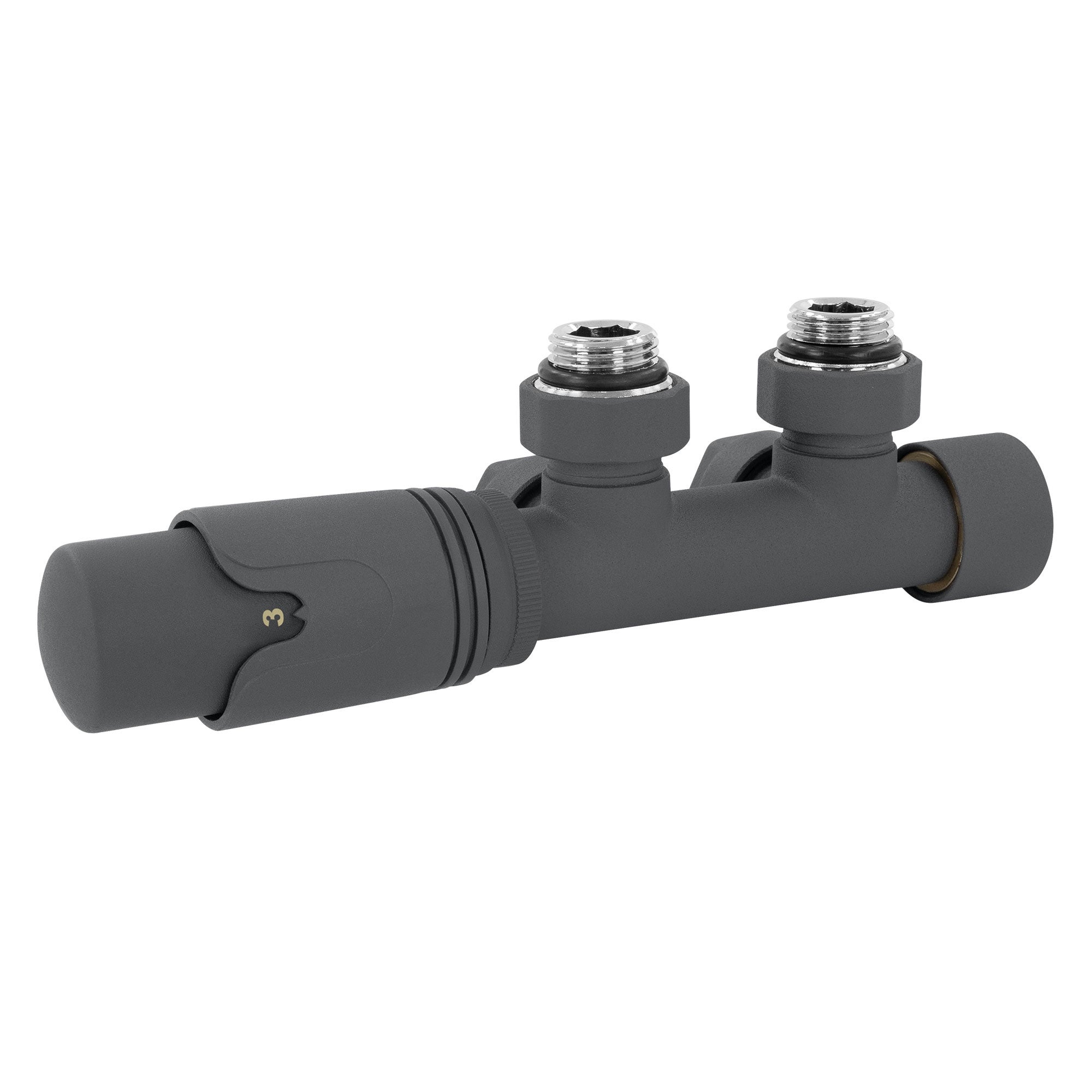 LuxeBath zestaw zaworowy Multiblock antracytowy narozny z glowica termostatyczna do grzejników lazienkowych z podlaczeniem srodkowym - zestaw
