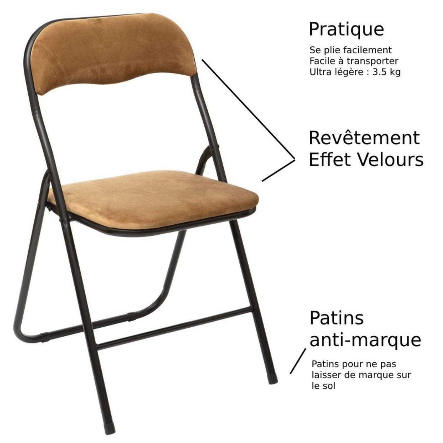 Lot de 6 Chaises pliantes effet velours - Ocre doré - 3