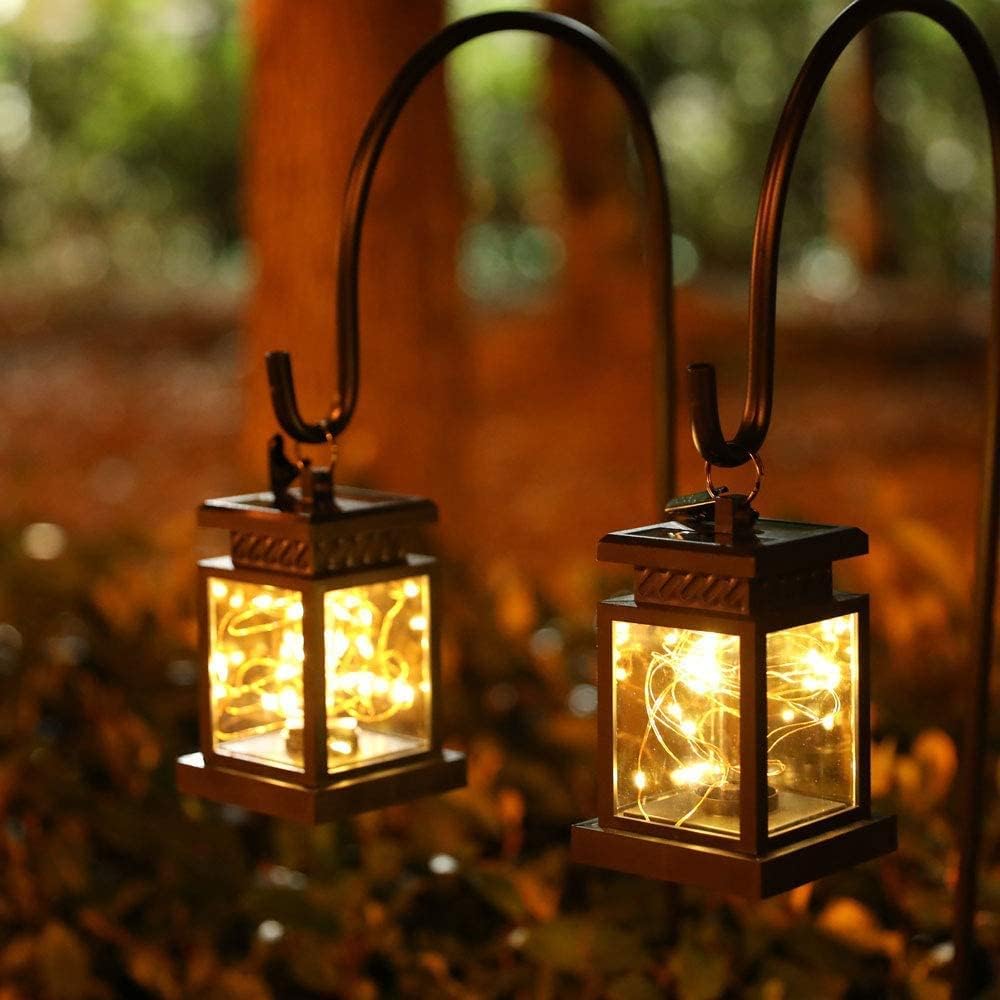 Zestaw 2 lampionów solarnych, dekoracja ogrodu na zewnątrz, wysokość 13 cm, wiszący, wodoodporny, lampion solarny, sznur świateł LED, do ogrodu,tarasu