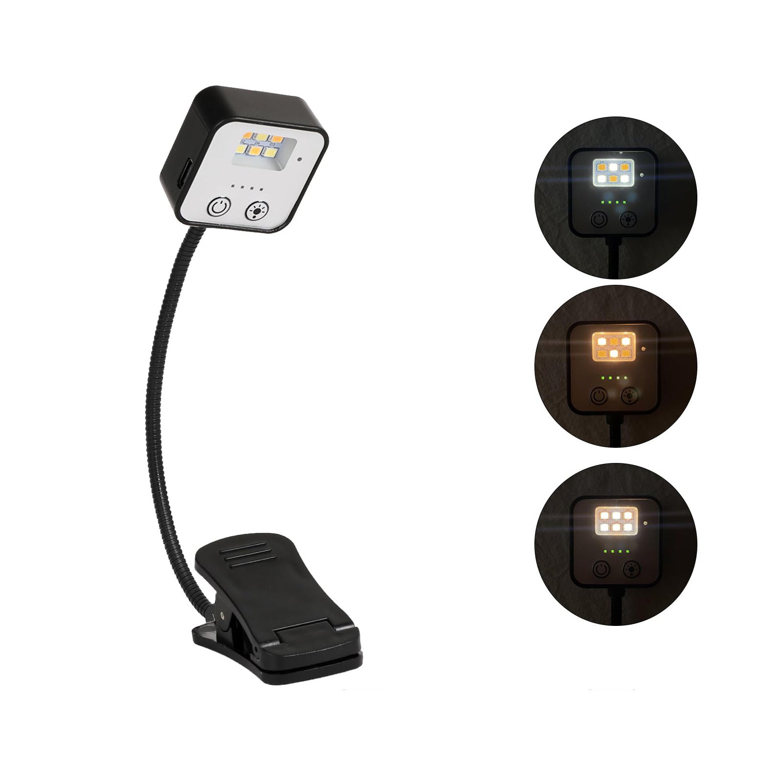 Lekka, przypinana lampka ochronna do oczu, idealna do czytania w nocy, trójkolorowe światło, czarna