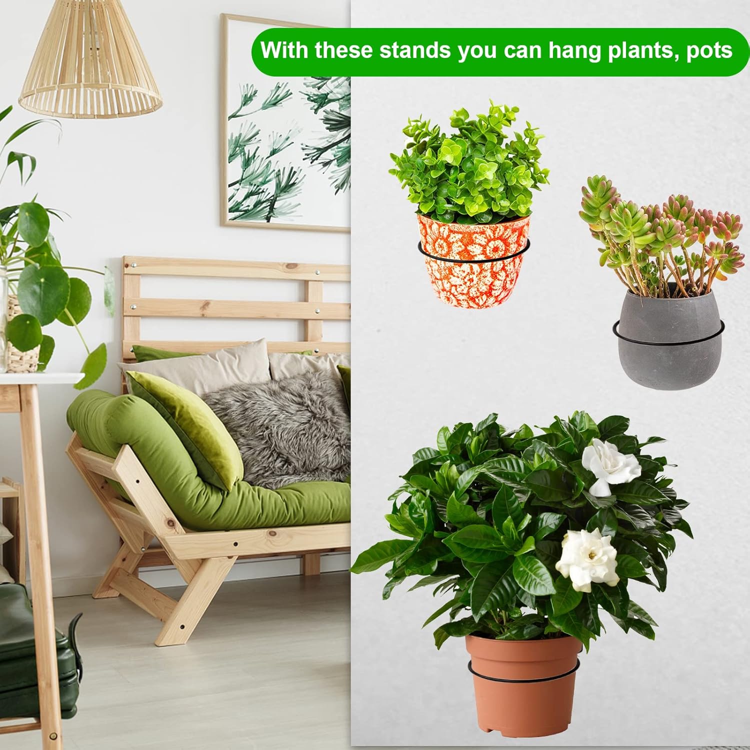 Lot de 3 Support Mural Pot Suspendu Plante Exterieur Porte-Pots Anneau Support Mural en Métal Support Plantes Interieur Exterieur Suspendu - 4