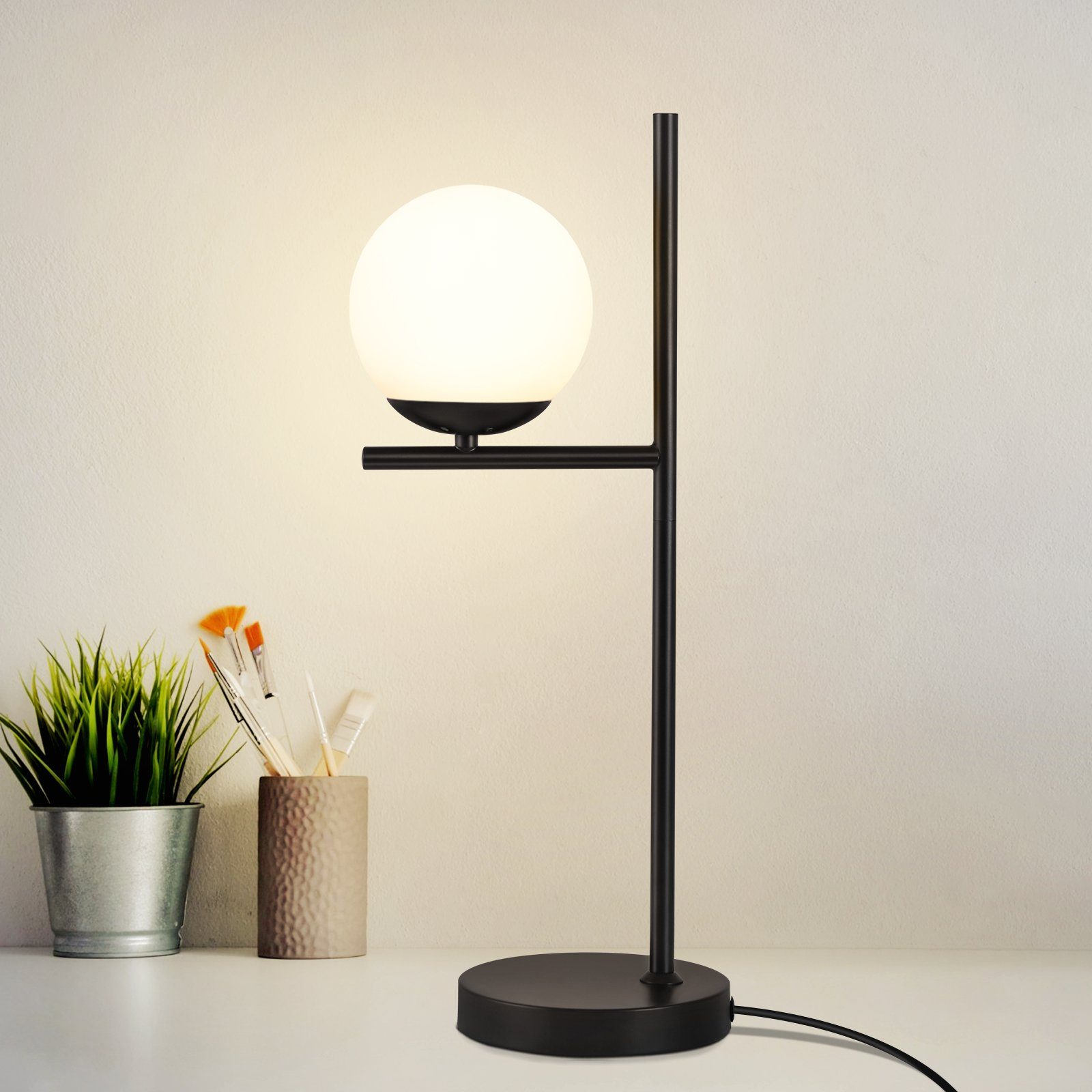 NETTLIFE Lampa stołowa Lampka nocna do salonu E27 Czarna nowoczesna szklana konstrukcja Vintage Retro Industrialna lampa stołowa z 1,5M