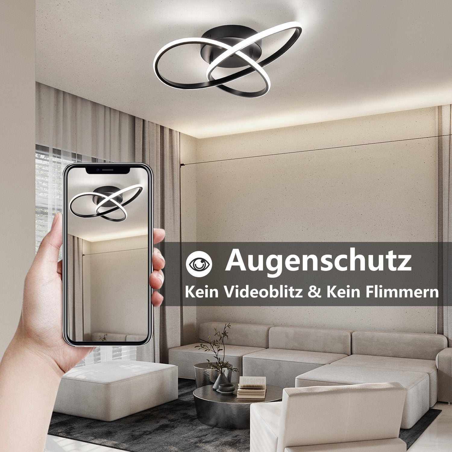 NETTLIFE Lampa sufitowa LED ściemnialna 33W Czarna lampa z pilotem Nowoczesna lampa do sypialni 40cm do salonu, przedpokoju, gabinetu - 2