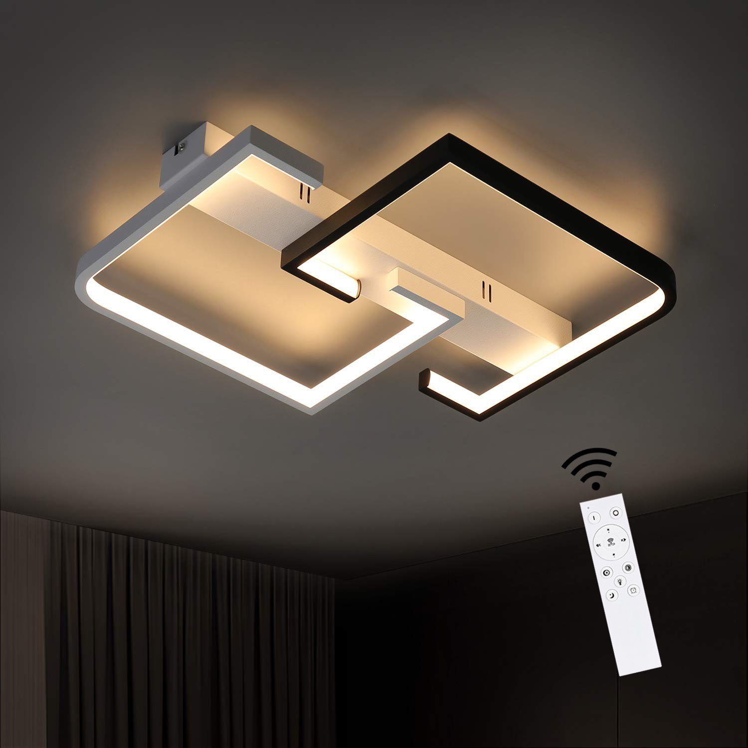 Lampa sufitowa LED do salonu, ściemniana, z pilotem, czarna, sufitowa, 35 W