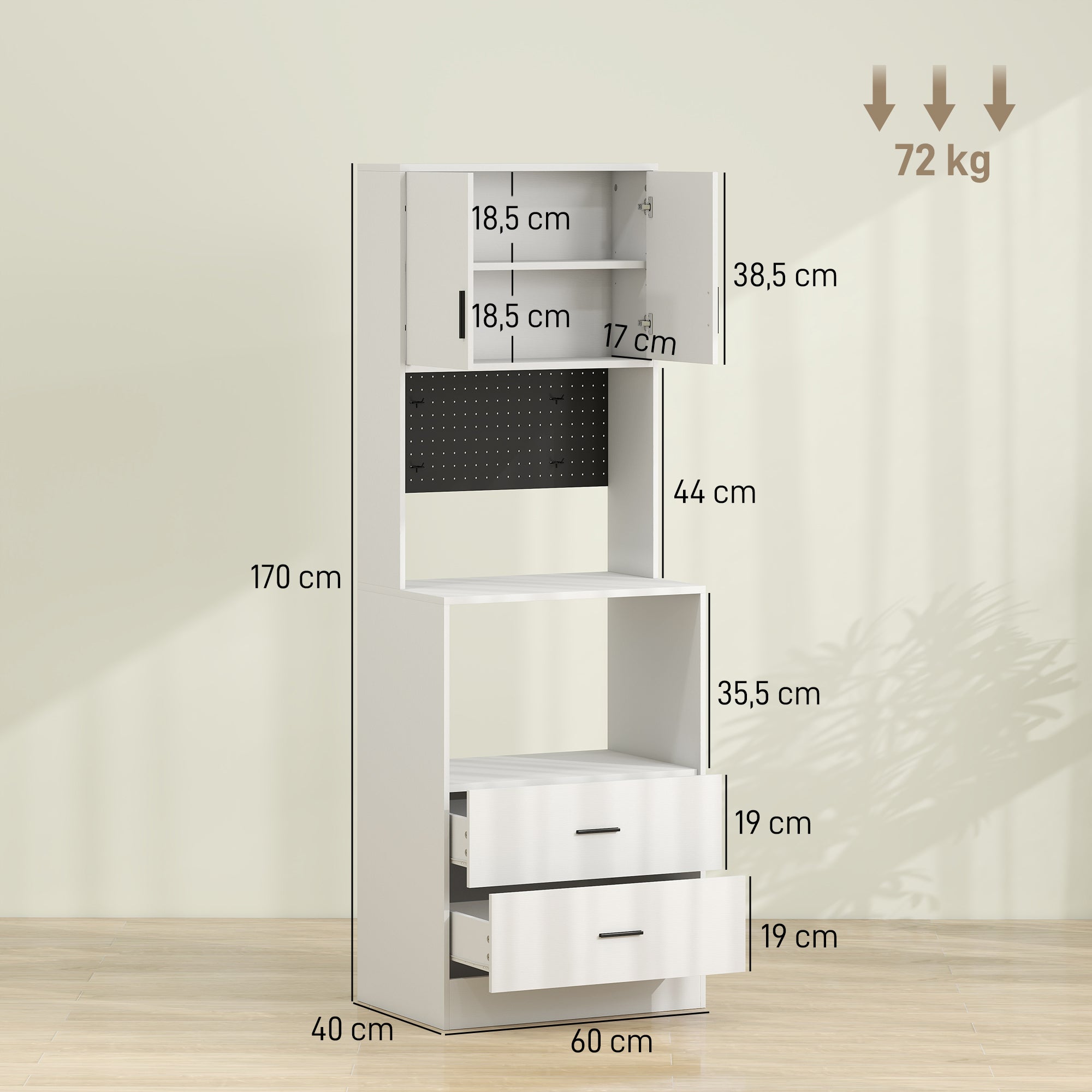 Kitchen Cabinet Microwave Stand 2 Drawers 2 Doors White | Leroy Merlin