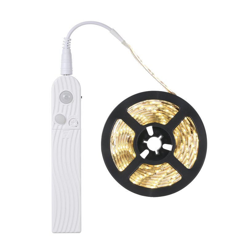 Taśma LED 3m 180LED DC5-6V 2,3W, Zasilanie Baterie AAA + USB, Detekcja PIR, 3 Tryby, IP65 Wodoodporna, Przenośna - Do Szafy/Garderoby