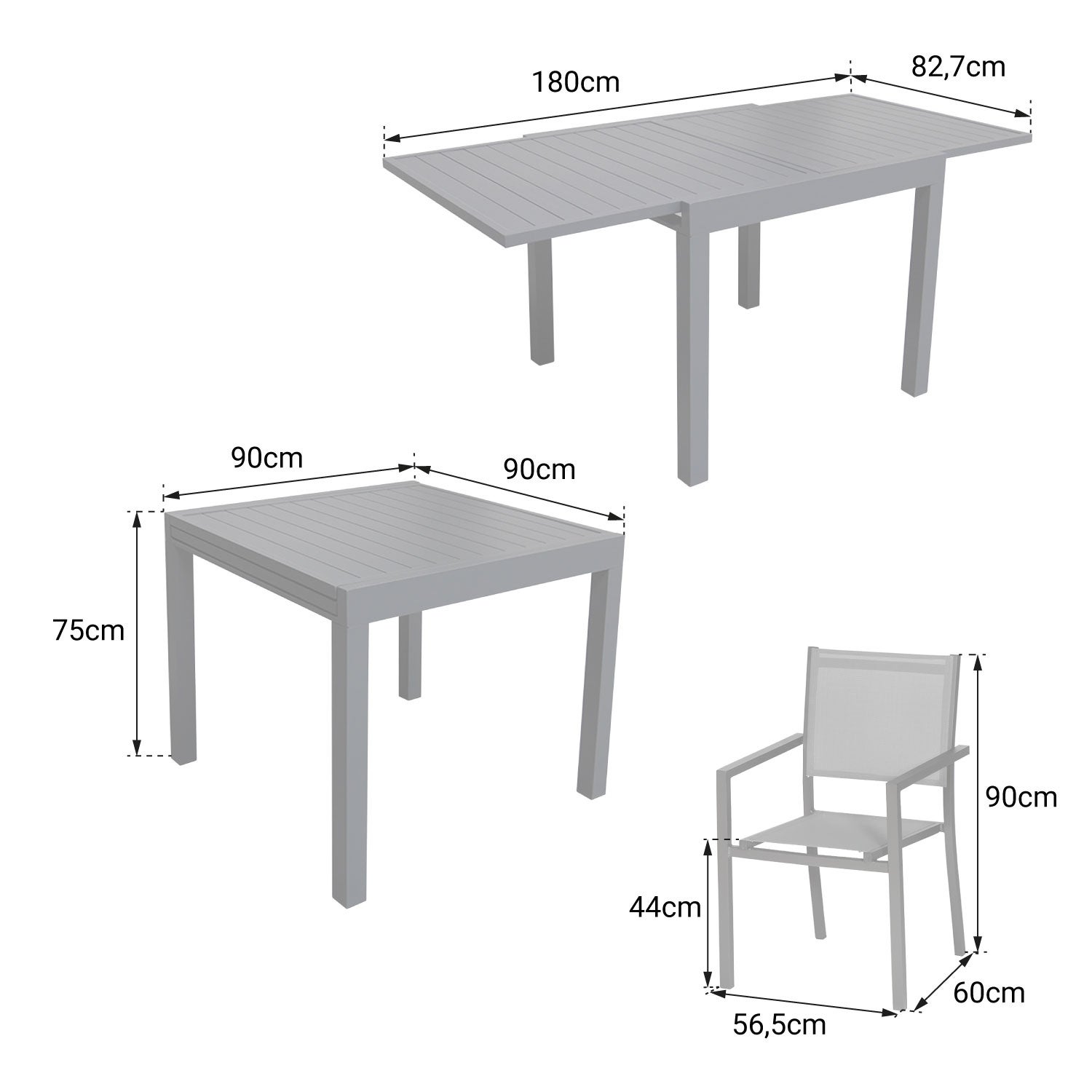 Salon de jardin 8 places gris et aluminium anthracite extensible 90/180 VENEZIA - 8