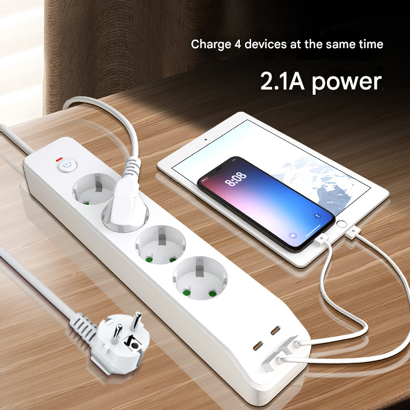 Prise de courant à quatre trous, 2500 W, panneau de prises, prise pour appareil électroménager, avec interface PD/USB (norme européenne). - 2