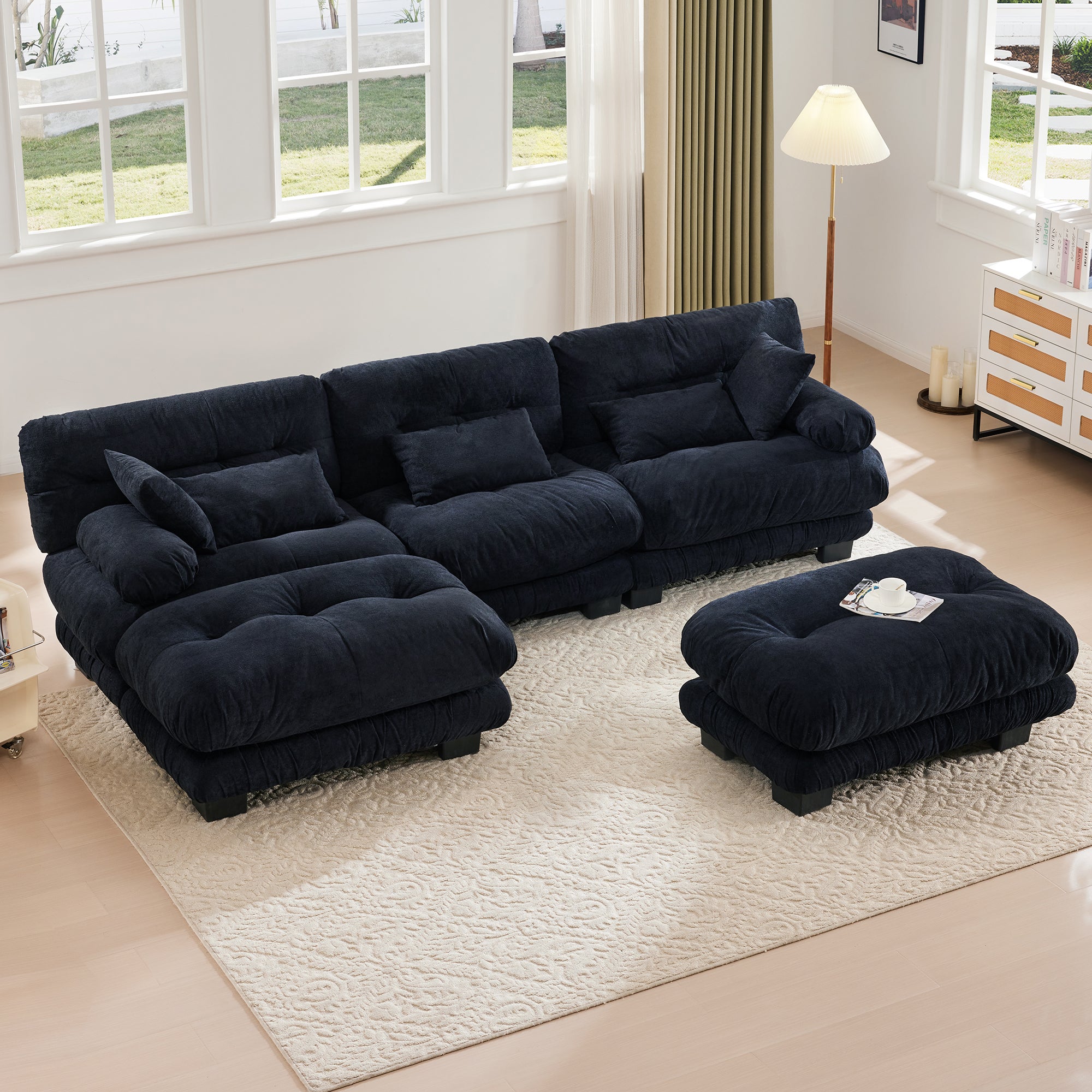 Canapé 5 Places En Velours Forme U - Grand Confort, Assise Extra-large, Mousse Mémoire De Forme, Modulable - 5