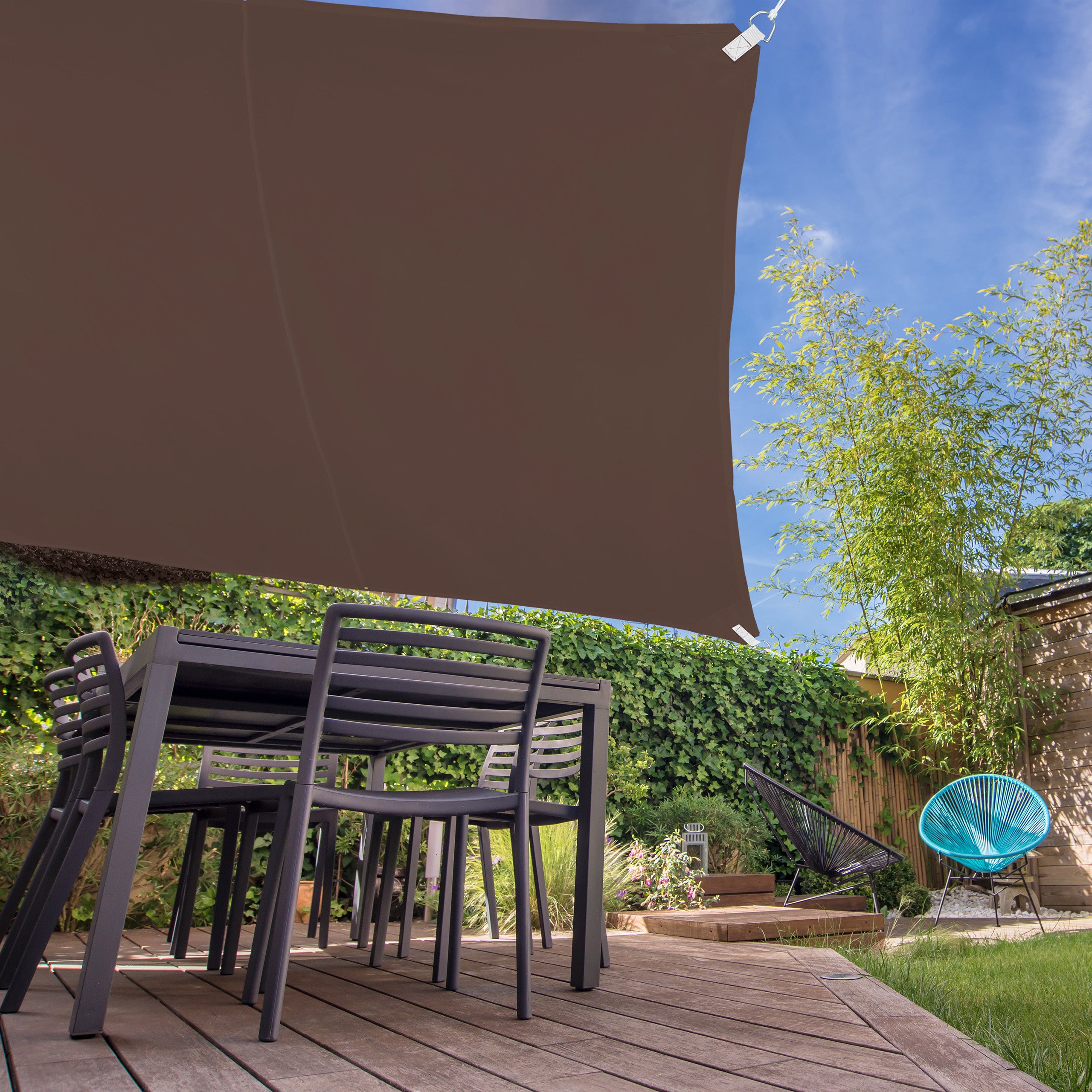 Relaxdays Voile d’ombrage carré diffuseur d’ombre protection soleil jardin UV LxP 5 x 5 m toile, résistant à l'eau, brun - 3