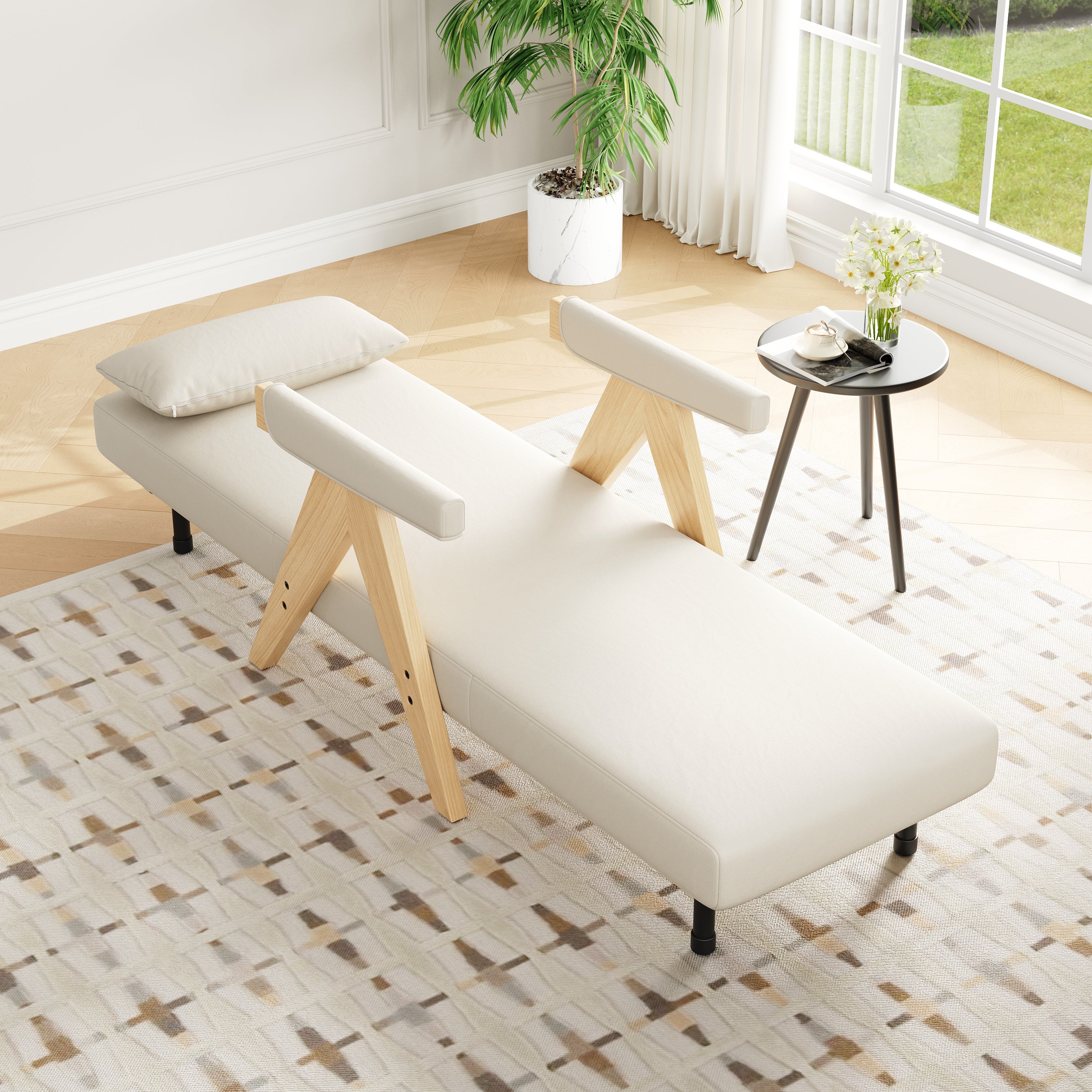 Fauteuil convertible 1 place, Chauffeuse 4-en-1 Dossier Réglable 6 Position, Canapé-Lit - 64 x 60 x 87 cm - Tissu en lin - Beige - 3