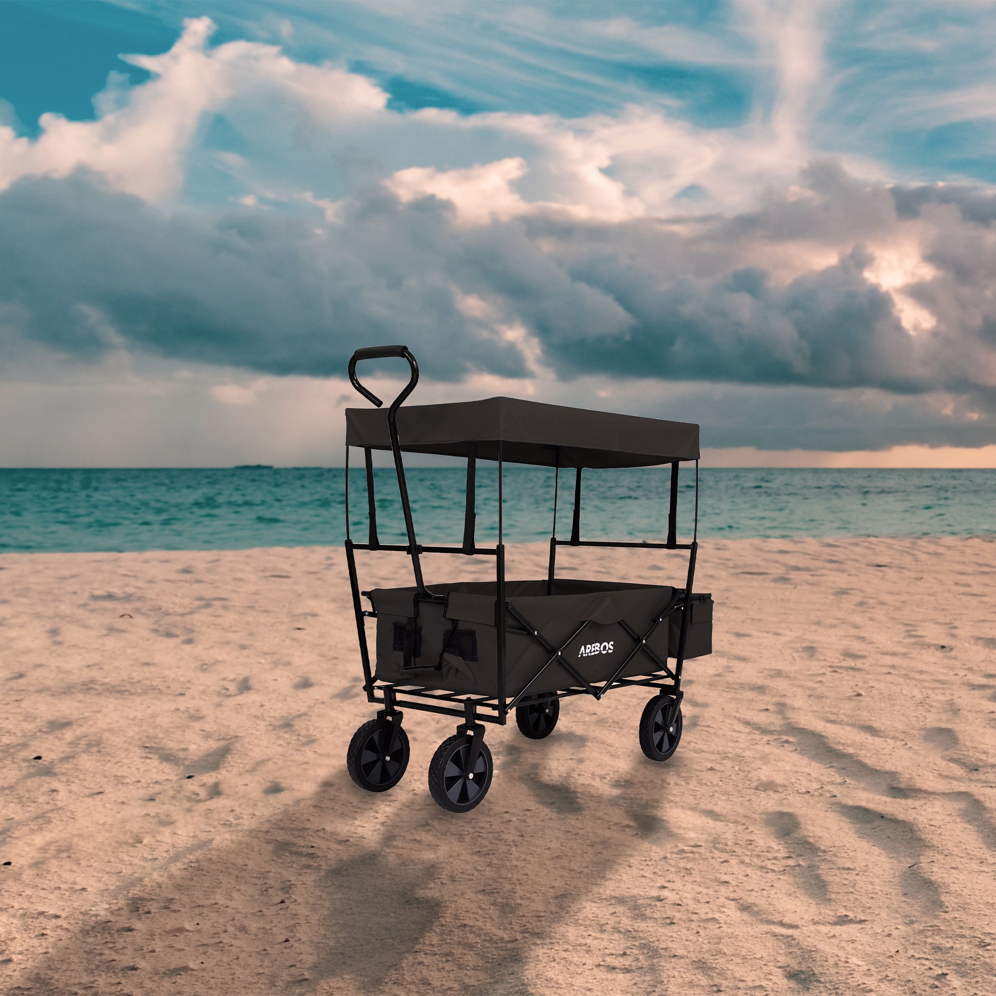 AREBOS Chariot de transport pliable avec toit UV, sac XXL, roues 360°, capacité 70 kg – idéal pour excursions, plage, jardin et loisirs - 2