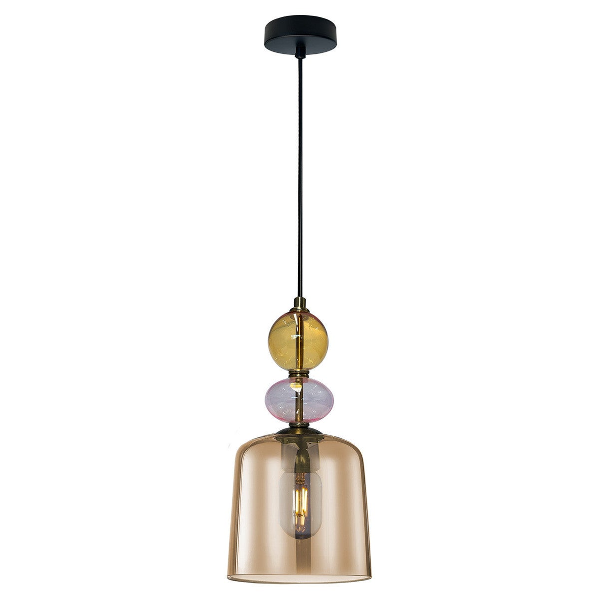 Tropea 16 cm bursztynowo-różowa lampa wisząca E27 ze szkła do jadalni w stylu boho