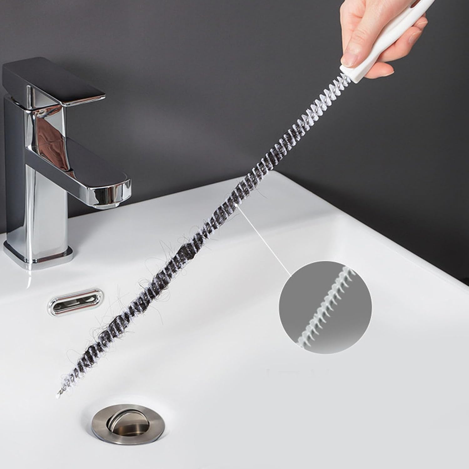 10*Sturalavandini altamente flessibile per rimuovere i capelli, sonda per lavello pieghevole con design a spirale (45 cm) - 7