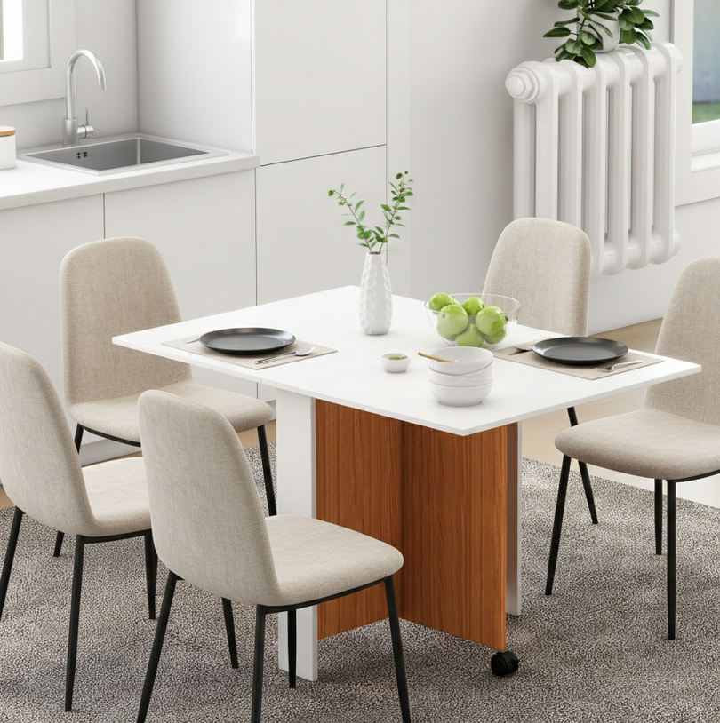 Mesa de comedor plegable 120x80x73cm blanco y teca