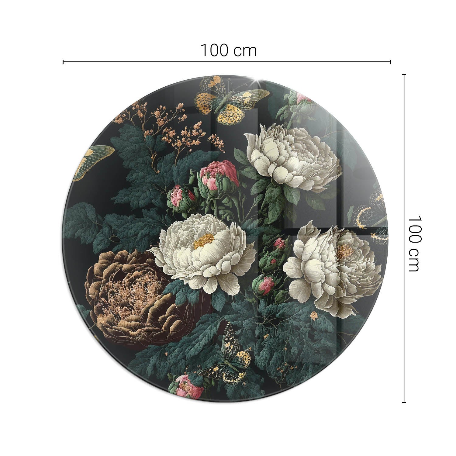 Duża szklana ochronna podkładka pod piec - fi 100 cm - Kwiatowy wzór z motylami - TULUP - 2
