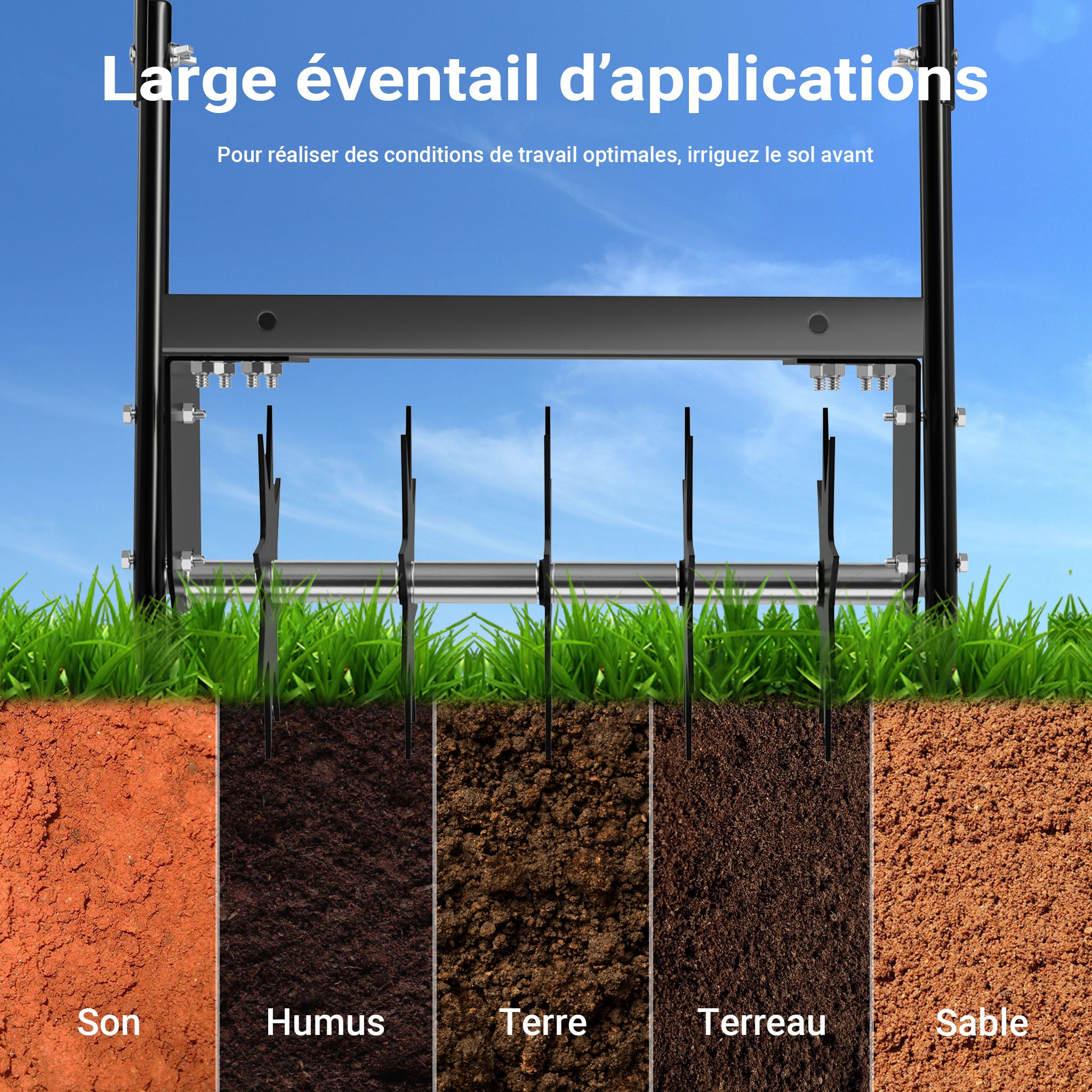 Aérateur de Gazon rotatif 5 pointes Noir Profondeur 2,5 pouces 44 x 20,3 x 100 cm 6,3 kg Lestage 15,8kg max. largeur de travail 16