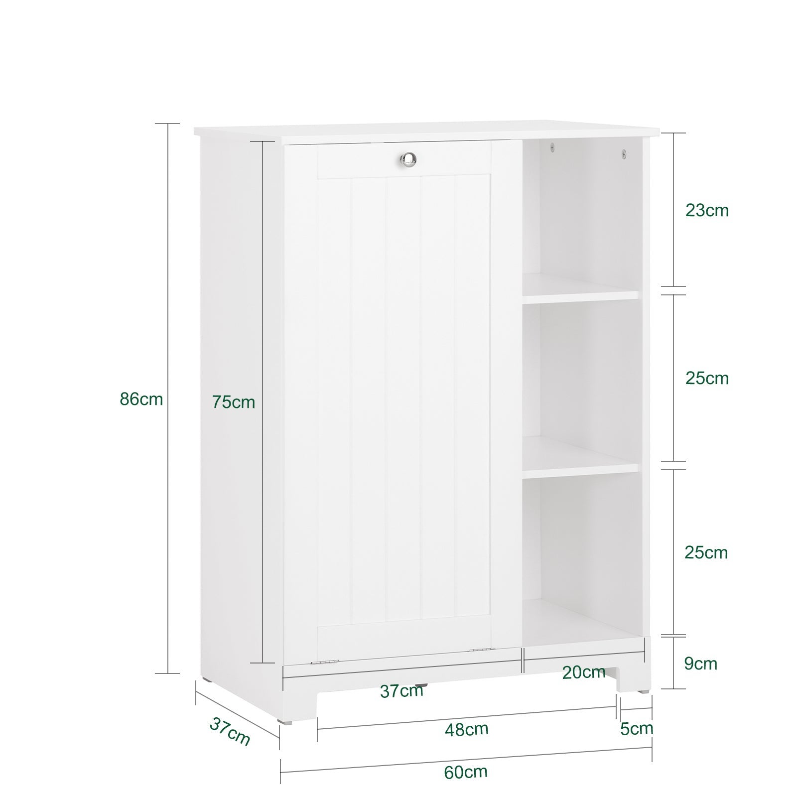 SoBuy Armoire à Linge 2-en-1 avec Sac Amovible, Meuble de Salle de Bain 3 Étagères et Panier à Linge, Blanc, BZR105-W - 6