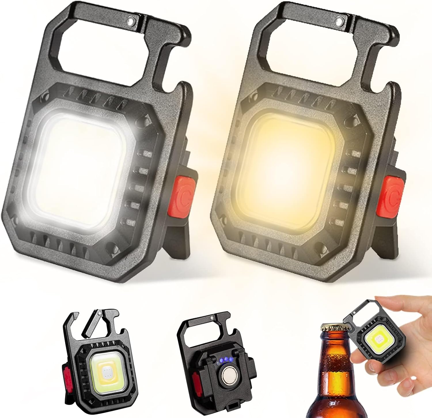 Latarka LED z brelokiem, 2 sztuki, 1000 lumenów, ładowalna, wodoodporna, przenośna, lampa robocza, 7 trybów świecenia, z wyświetlaczem poziomu nałado