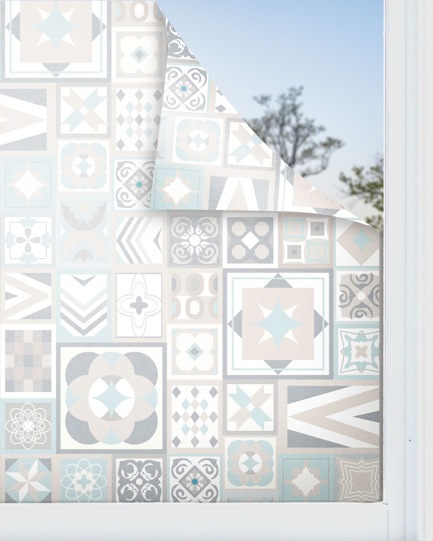 Panorama vinilo para ventanas azul estilo hidráulico 39x300 cm - vinilos adhesivo para cristal - pegatina opaca - vinilo translúcido