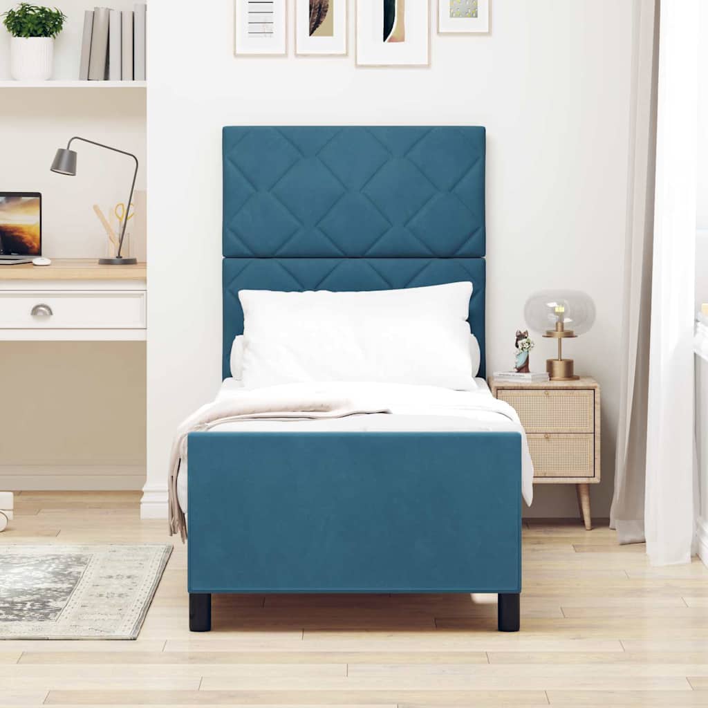 Cama tipo Box Spring Azul Oscuro 80 x 200 cm Terciopelo | Leroy Merlin